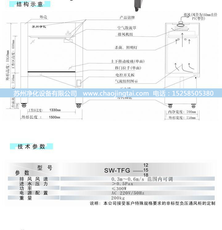 SW-TFG-18不銹鋼通風柜/帶水槽和龍頭